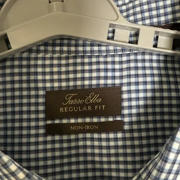 Tasso Elba Non Iron Dress Shirt Mens XXL 18.5 34/35 Blue White Check Cotton - Picture 4 of 4